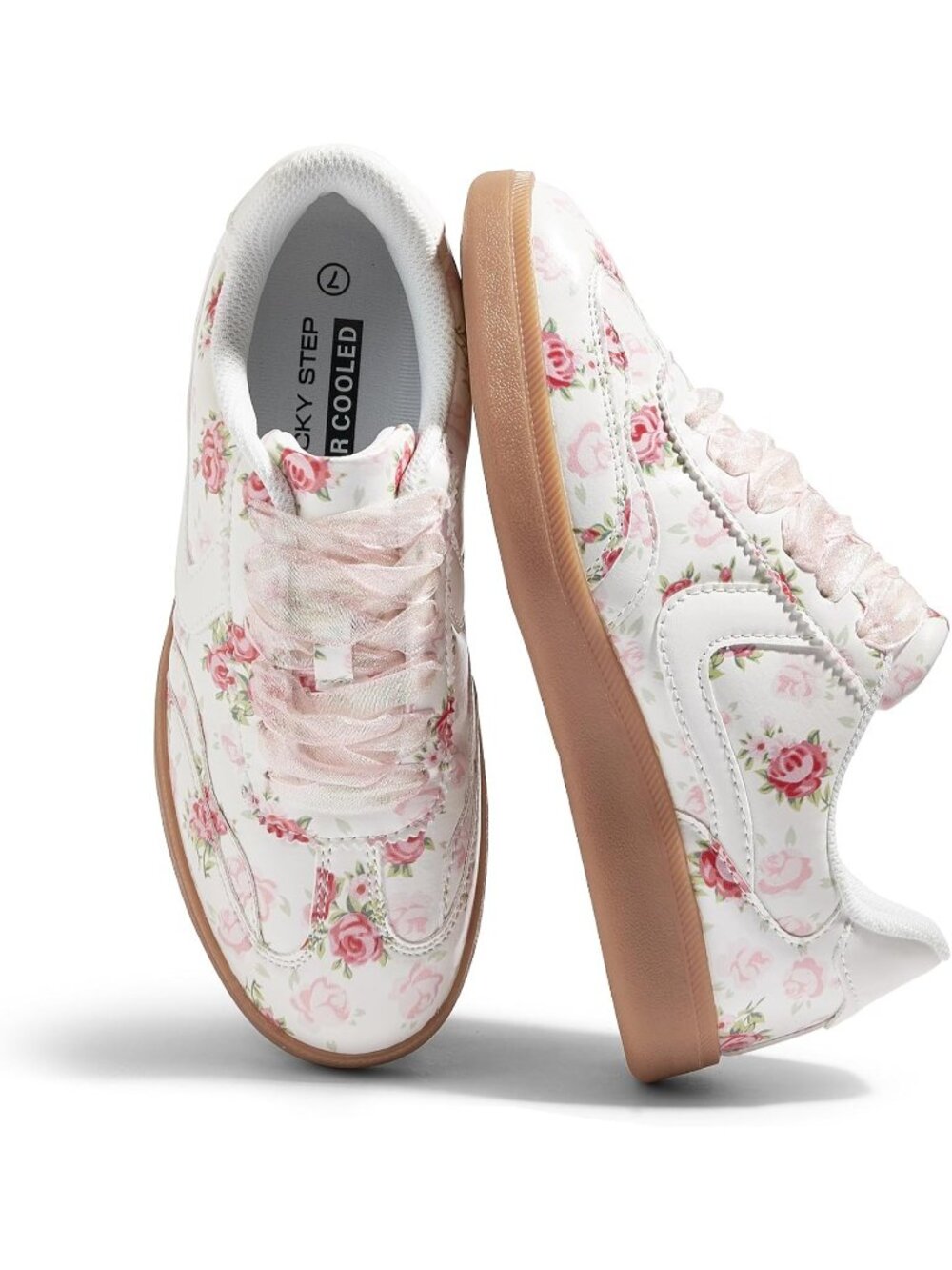 Women's Pink Faux Leather Non Slip Round Toe Flat Heel Classic Sneaker